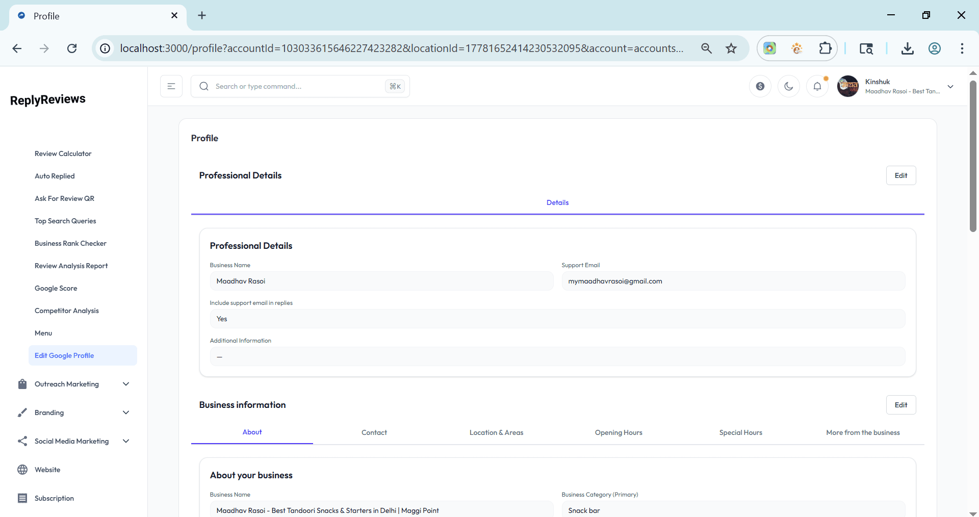 Editing Google Business Profile details
