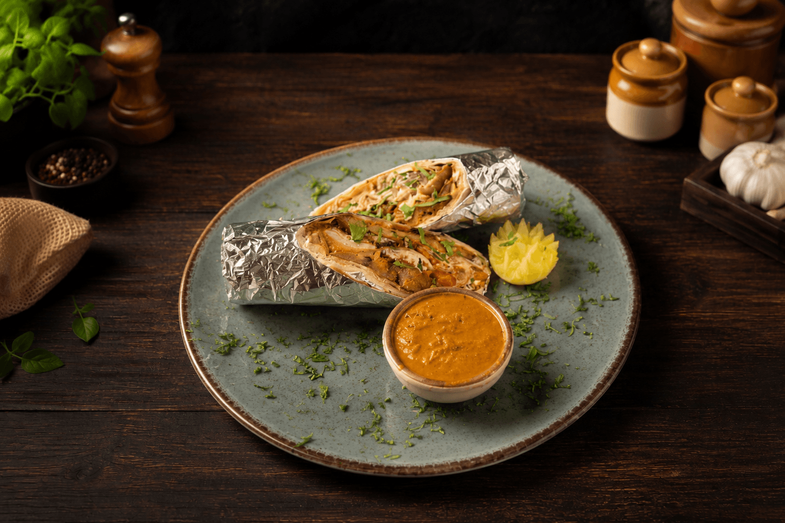 lemon achari chaap roll